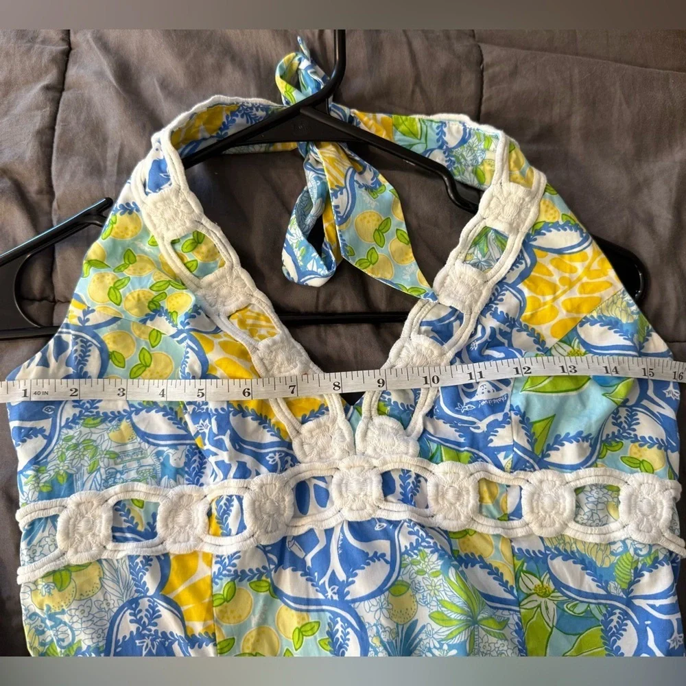 Lilly Pulitzer Blue and Yellow Patterned Halter Dress Size 4 - Picture 8 of 8